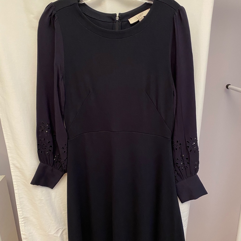Loft navy blue long sleeve A line dress size 0